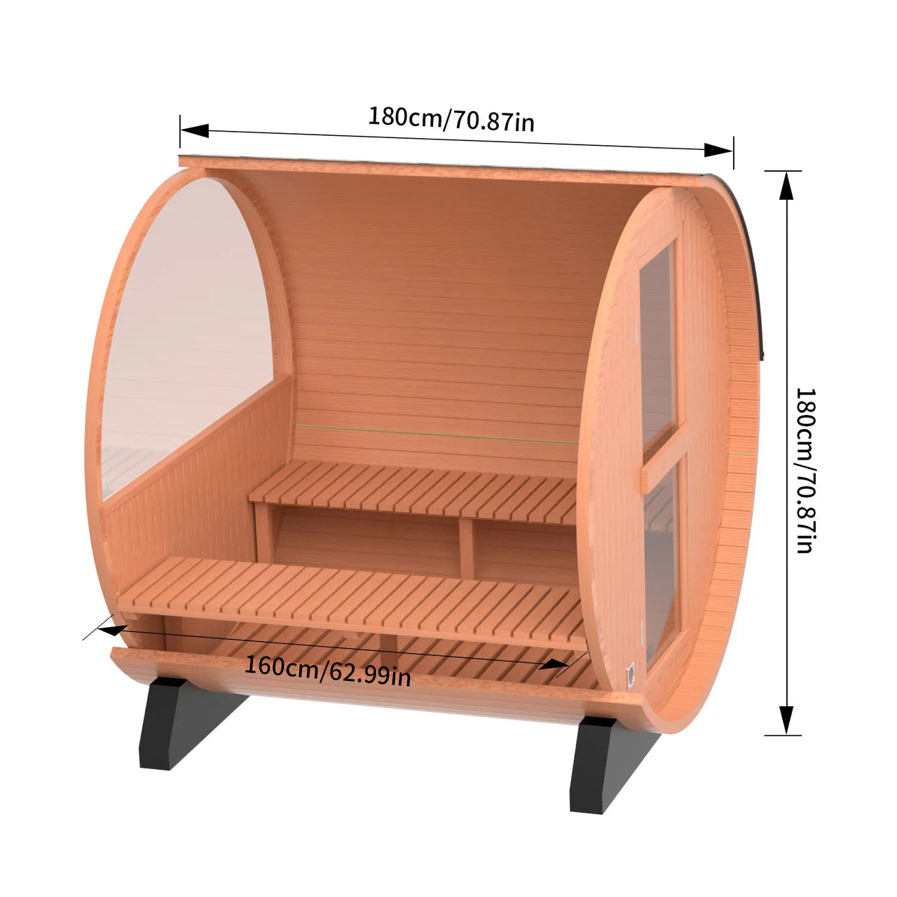 Premium Canadian Red Cedar Barrel Sauna with panoramic window: 2 person