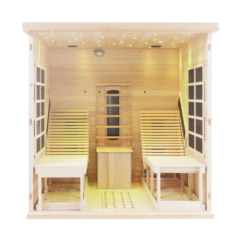 Indoor Finnish Sauna Room - 2 person Full Spectrum Infrared Sauna with Recliners