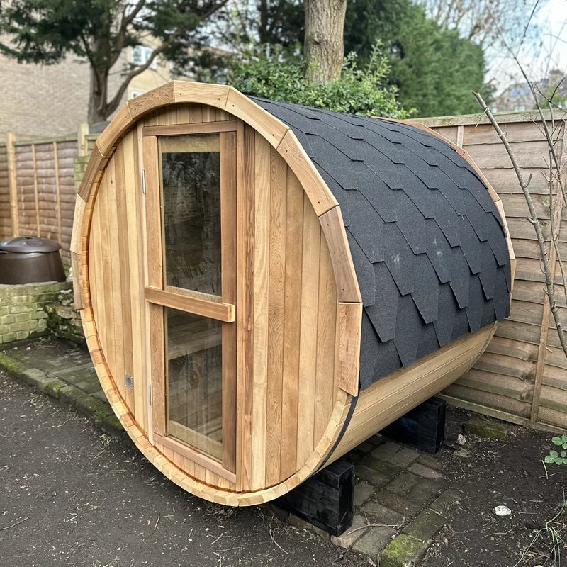 Premium Canadian Red Cedar Barrel Sauna with panoramic window: 2 person