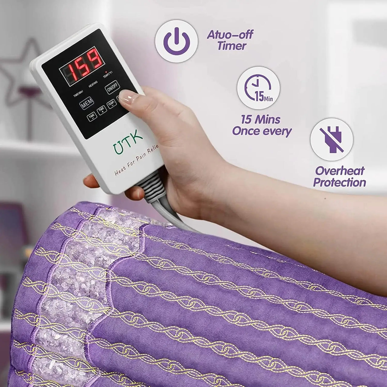 UTK Amethyst Infrared Heating Pad - Full Body Therapy Mat (Purple) - Controller