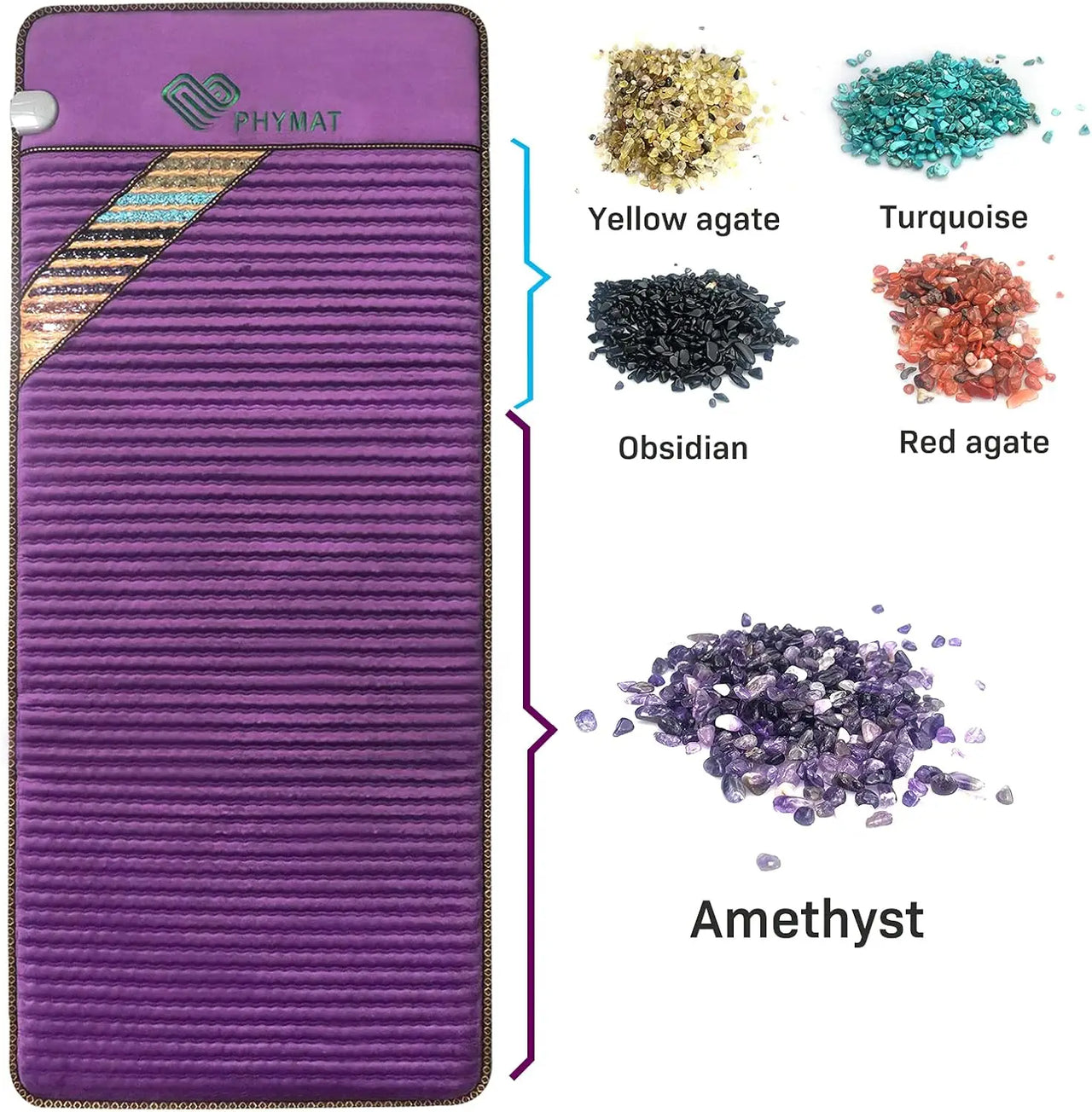 Amethyst + Multi-Crystal Far-Infrared Heating Mat: Purple Vegan Suede - Extra-Wide 70"x31"