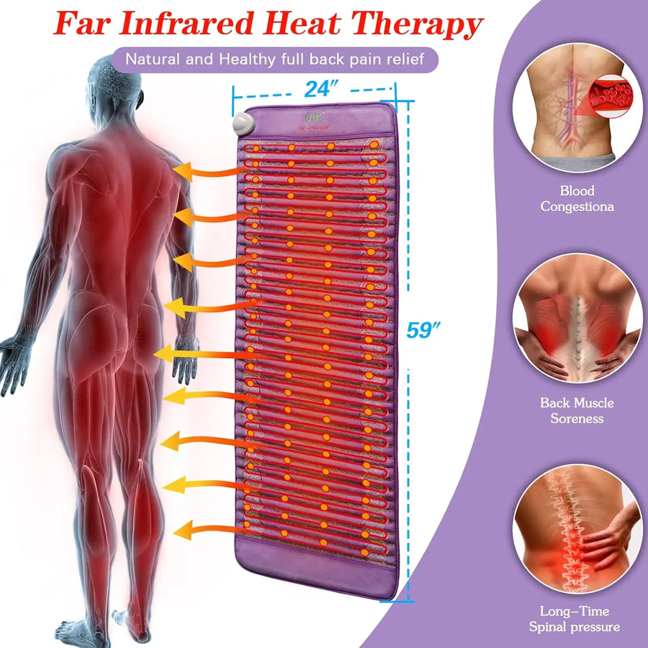 UTK Amethyst Infrared Heating Pad - Full Body Therapy Mat (Purple) - 59" x 24"