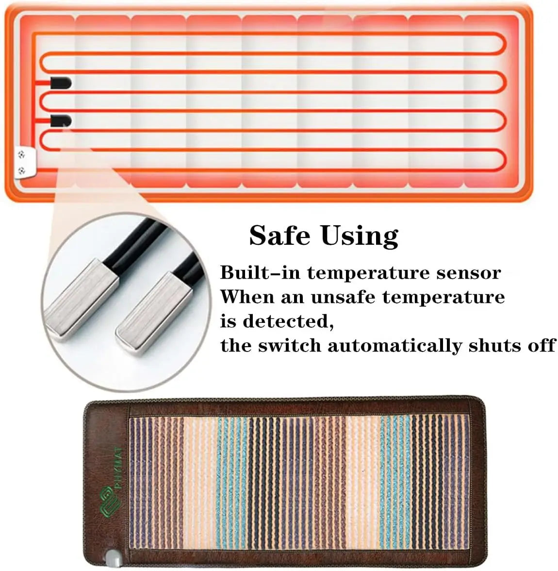 Amethyst + Multi-Crystal Far-Infrared Heating Therapy Mat — 67" × 27" (Brown)