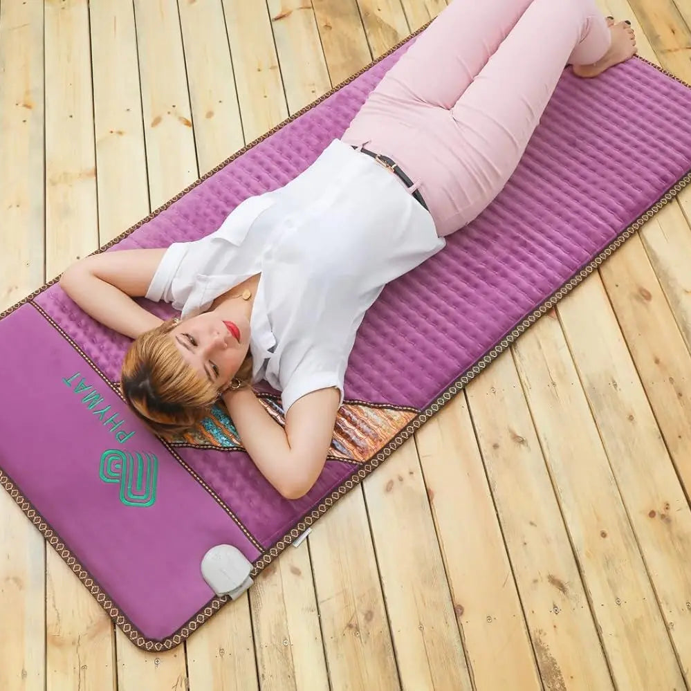 PHYMAT Amethyst + Multi-Crystal Far-Infrared Heating Mat: Purple Vegan Suede - Extra-Wide 70"x31"