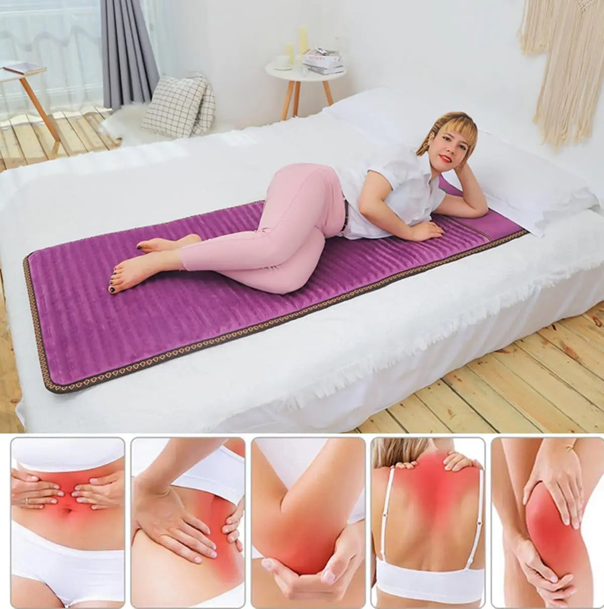 Amethyst + Multi-Crystal Far-Infrared Heating Mat: Purple Vegan Suede - Extra-Wide 70"x31"